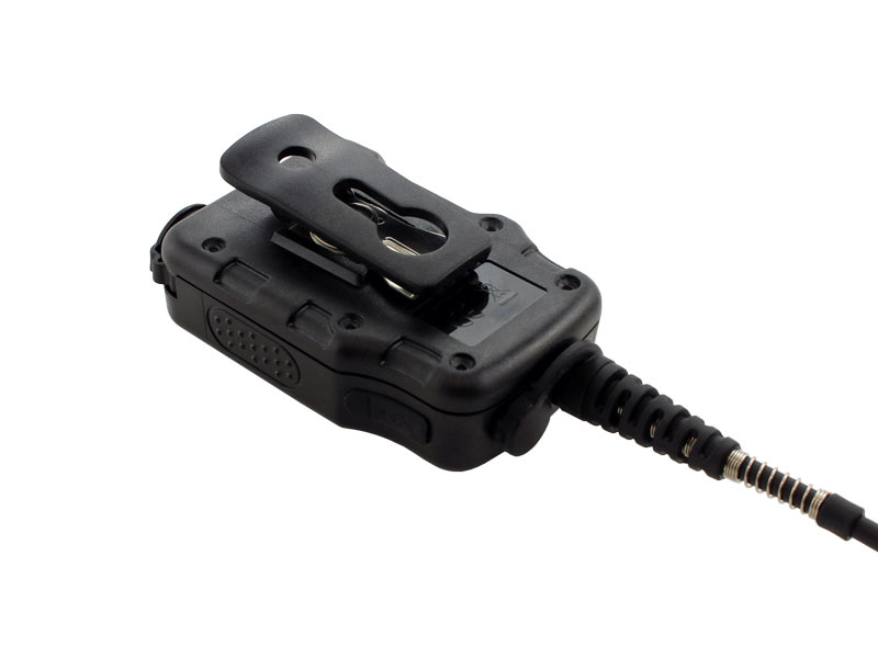 Speaker microphone for Motorola MTP850FUG, MTP6650, DP3400–4800, close-up view of the clip Speaker microphone for Motorola MTP850FUG, MTP6650, DP3400–4800, close-up view of the clip