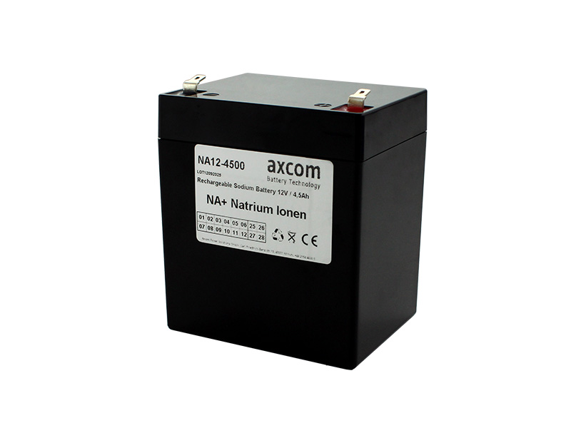 Axcom sodium ion battery 12V 4.5Ah with 4.7mm plug contacts Axcom sodium ion battery 12V 4.5Ah with 4.7mm plug contacts