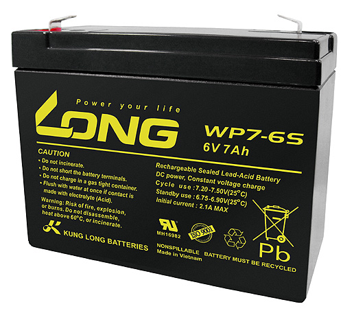 Lead rechargeable battery (incl. metal surcharge) Long WP Series Standby 6V DC / 1Ah WP7-6S