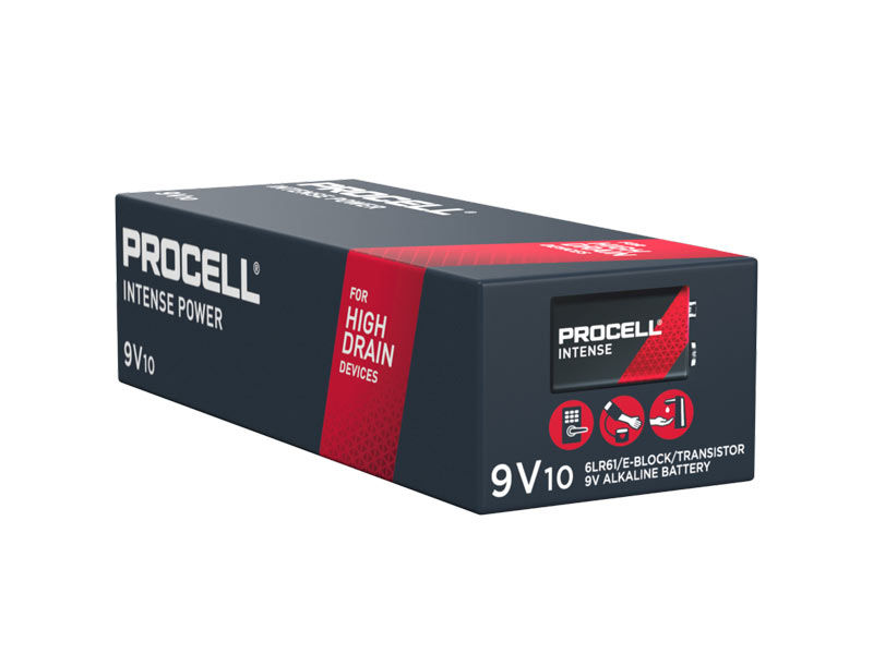 Pack of 10 batteries, Procell Intense, 9V Block, 6LR61