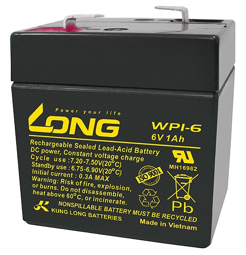 Lead rechargeable battery (incl. metal surcharge) Long WP Series Standby 6V DC / 1Ah WP1-6 Lead rechargeable battery (incl. metal surcharge) Long WP Series Standby 6V DC / 1Ah WP1-6