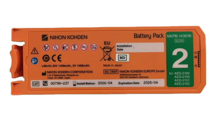 LiMnO2 battery for Nihon Kohden defibrillator Cardiolife AED2100 from SN 5001, AED2150, 27V/2.8Ah