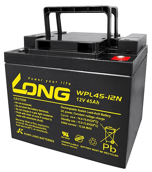 Lead rechargeable battery Long WPL45-12N - 12V/45Ah M6