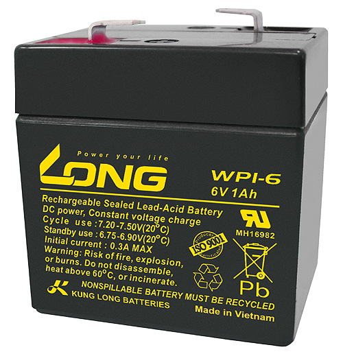 Lead rechargeable battery (incl. metal surcharge) Long WP Series Standby 6V DC / 1Ah WP1-6