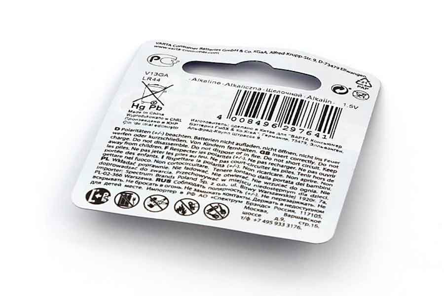 VARTA V13GA, LR44, GPA76 alkaline button cell battery – 1.5V