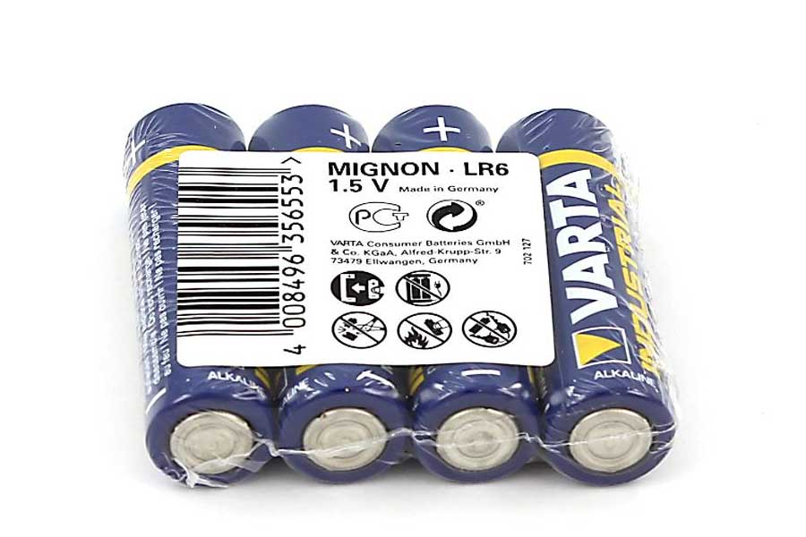 4 Varta Mignon AA batteries, LR06, MN1500, 4006 Industrial Alkaline 4 Varta Mignon AA batteries, LR06, MN1500, 4006 Industrial Alkaline