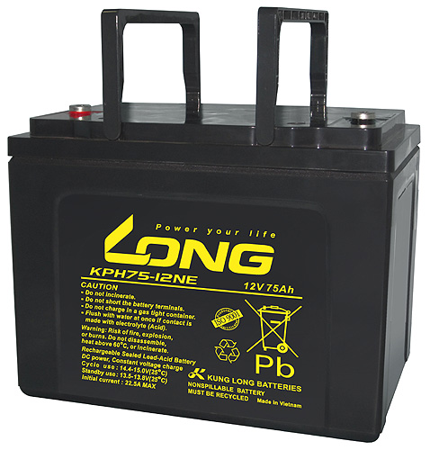 Long lead-acid battery KPH75-12NE – 12V 75Ah – suitable for repeated charging and discharging