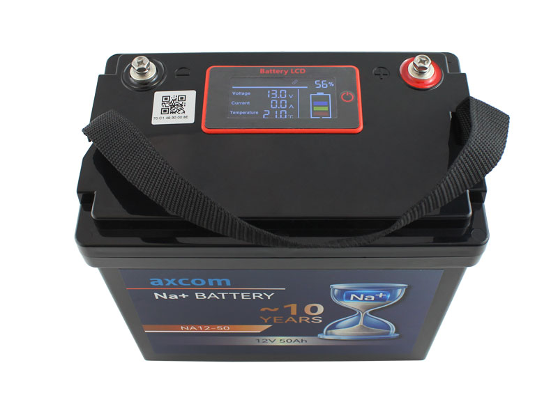 12V 50Ah sodium-ion battery with M6 contacts, detailed view 12V 50Ah sodium-ion battery with M6 contacts, detailed view