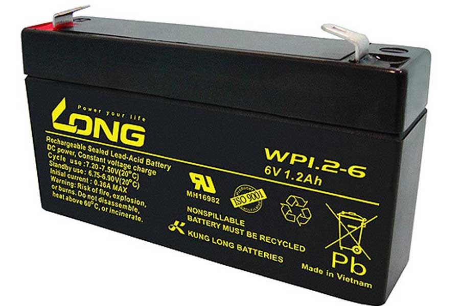 Lead rechargeable battery (incl. metal surcharge) Long WP1.2-6 - 6V/1,2Ah 4,75mm