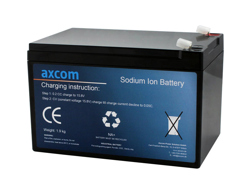 Axcom sodium ion battery 12V 13.5Ah with 4.7mm plug contacts Axcom sodium ion battery 12V 13.5Ah with 4.7mm plug contacts