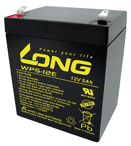 Long Lead-Acid Battery WP5-12E – 12V 5Ah, cycle-resistant