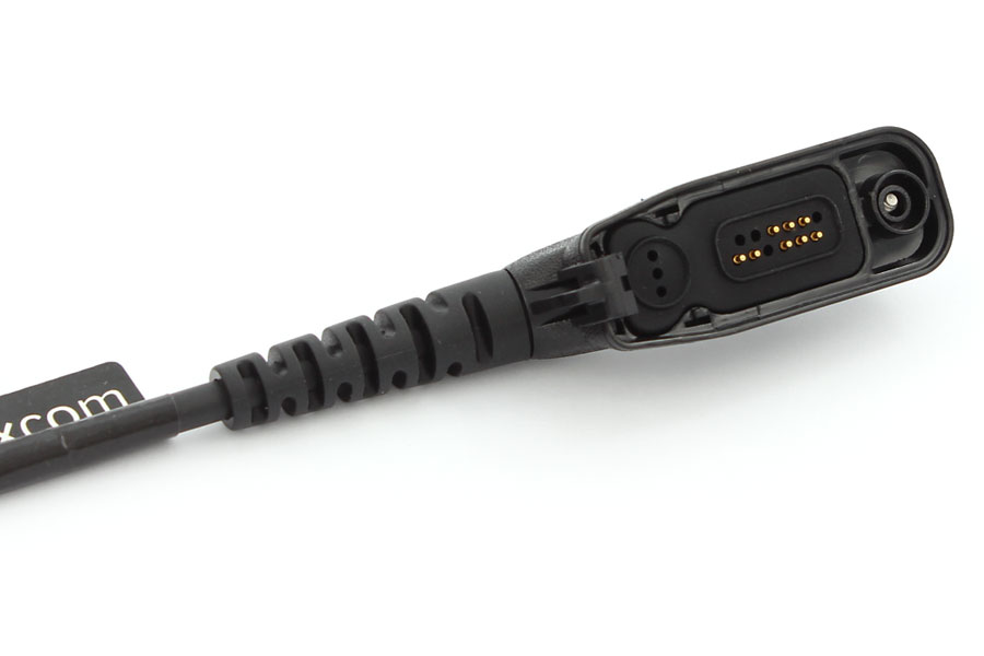 Speaker microphone for Motorola two-way radios, detailed view of the connection