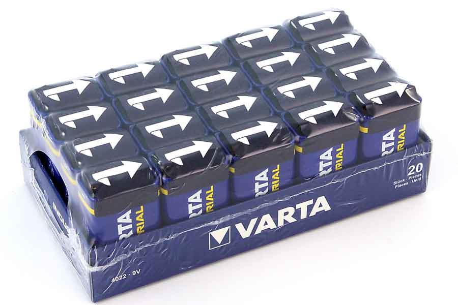 20 batteries, Varta, EBlock, 9V Block, Alkaline, 6LR61 20 batteries, Varta, EBlock, 9V Block, Alkaline, 6LR61