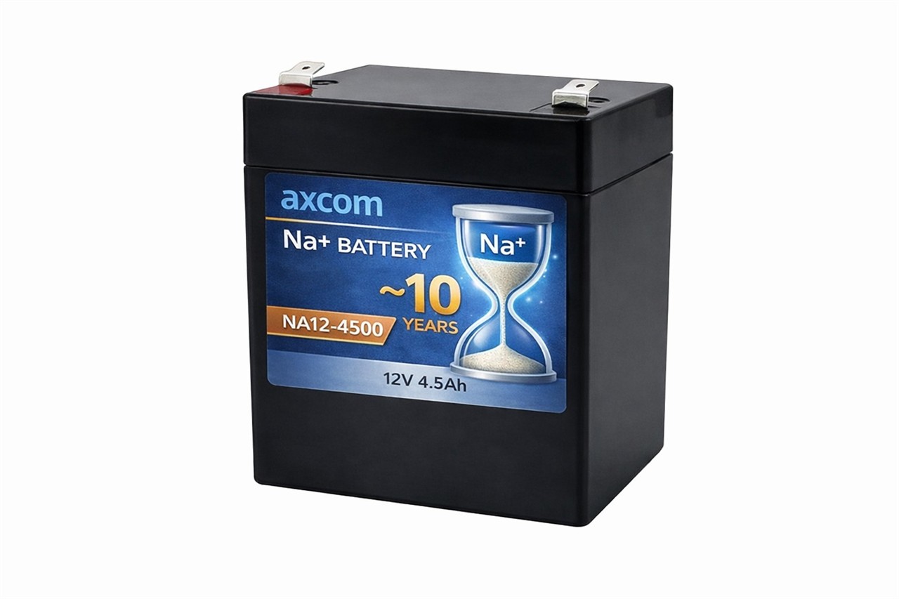 Axcom sodium ion battery 12V 4.5Ah with 4.7mm plug contacts Axcom sodium ion battery 12V 4.5Ah with 4.7mm plug contacts