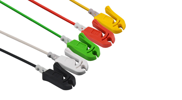 5 lead ECG sensor for Philips IntelliVue MX40, detailed view of the clips 5 lead ECG sensor for Philips IntelliVue MX40, detailed view of the clips