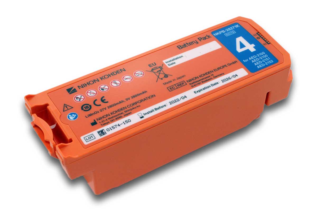 LiMnO2 battery for Nihon Kohden defibrillator Cardiolife AED2100 from SN 5001, AED2150, 27V/2.8Ah