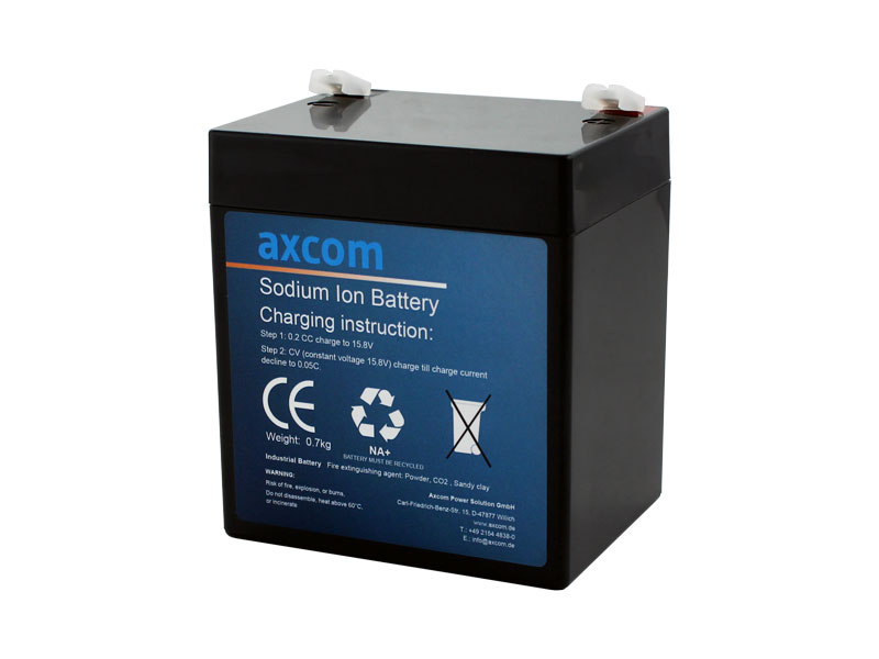 Axcom sodium ion battery 12V 4.5Ah with 4.7mm plug contacts Axcom sodium ion battery 12V 4.5Ah with 4.7mm plug contacts