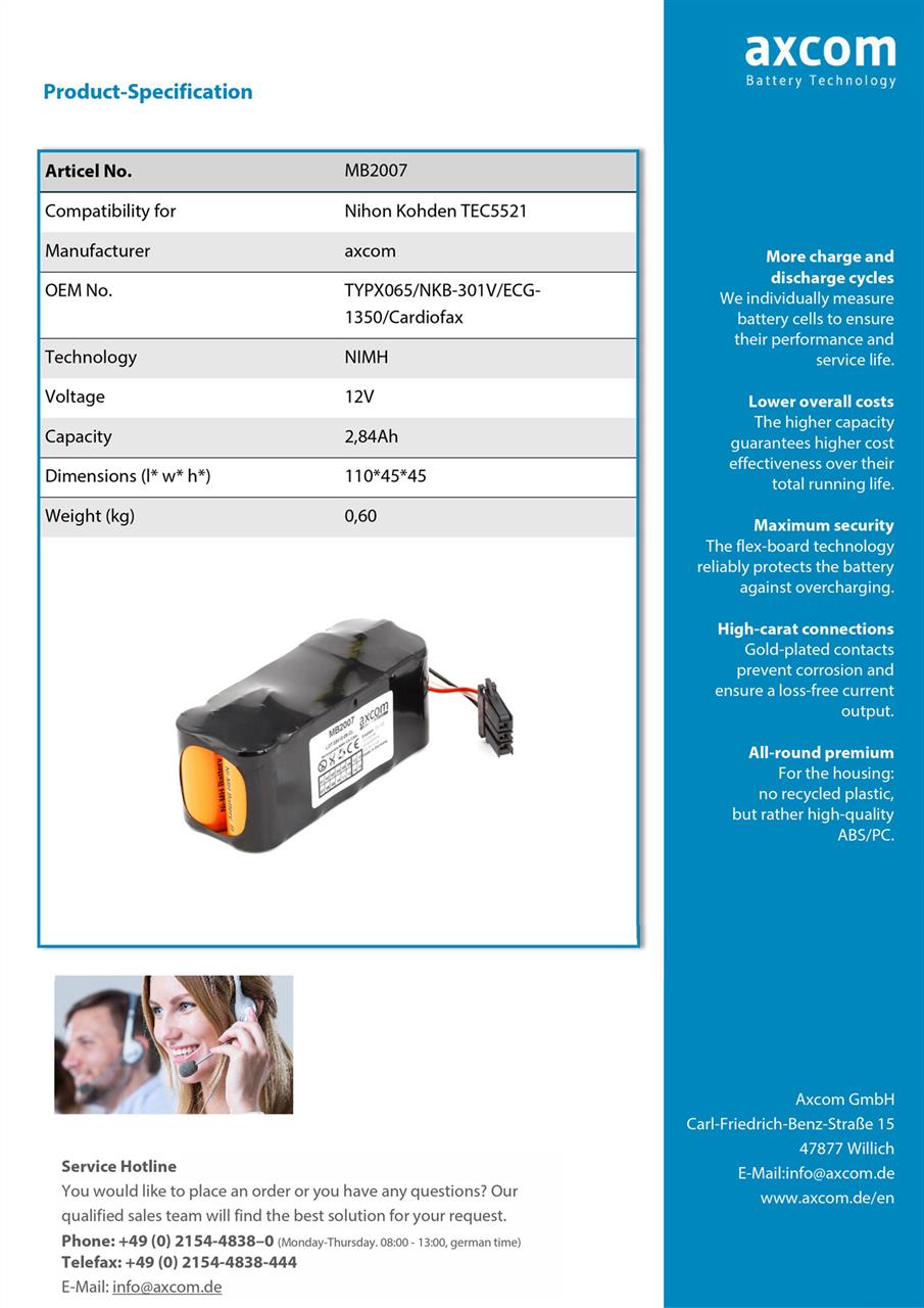 NiMH battery for Nihon Kohden TEC5521, TEC5531, TEC5631, TEC7621, TEC7631, TEC7721, TEC7731 - 12V/3Ah NiMH battery for Nihon Kohden TEC5521, TEC5531, TEC5631, TEC7621, TEC7631, TEC7721, TEC7731 - 12V/3Ah